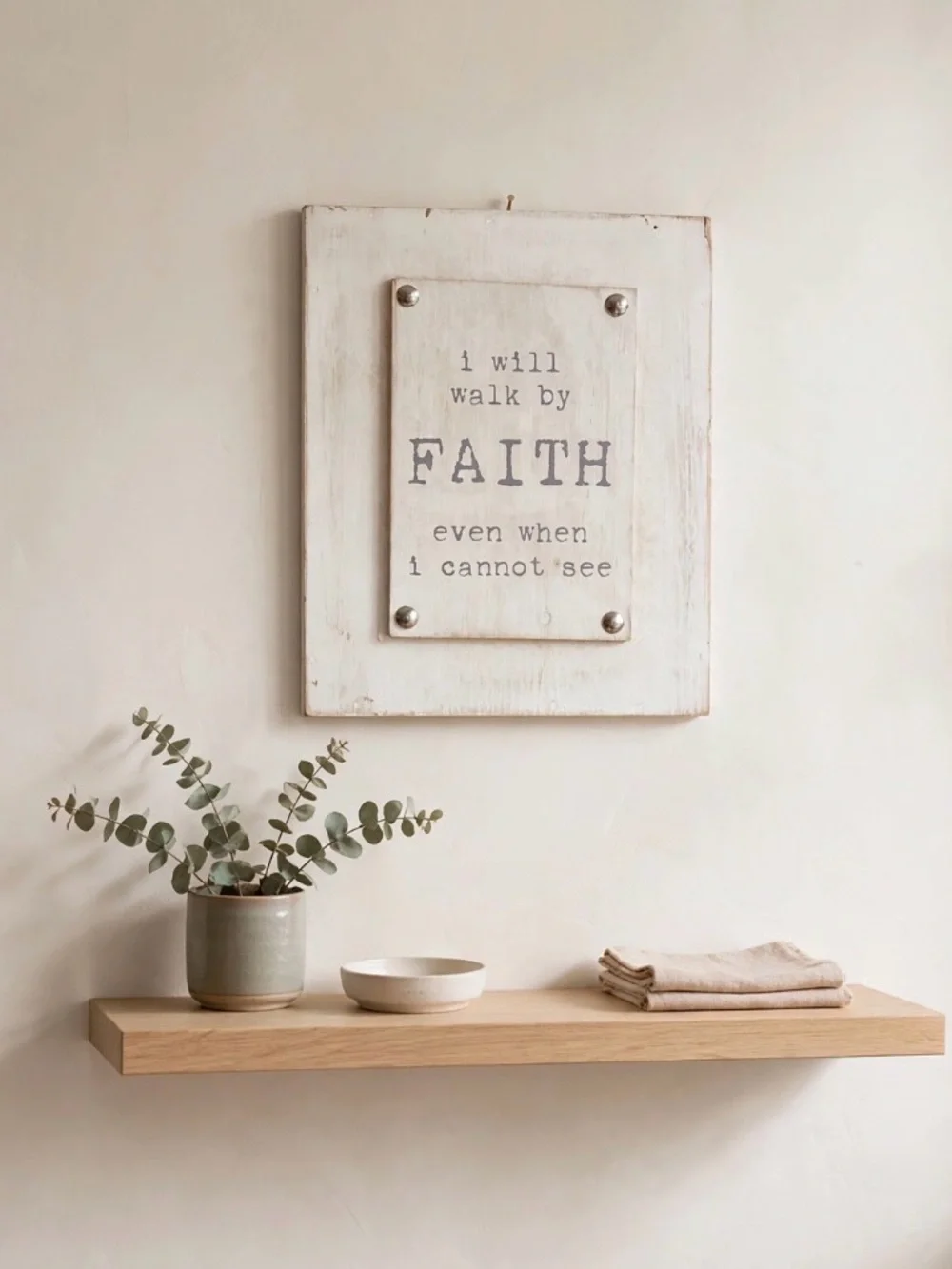 Faith wooden Wall Sign in Cream and Gray - Inspirational Home Wall Decor